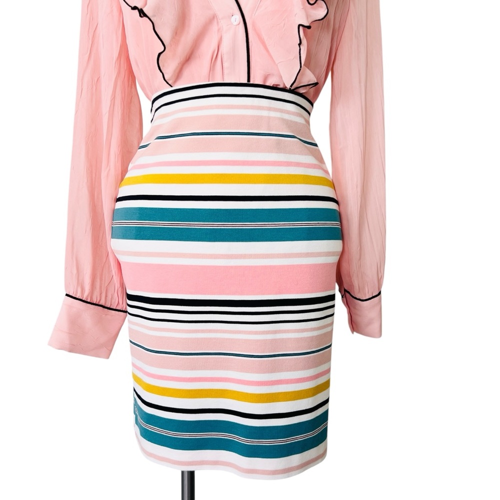 LOFT Multicolor Pastel Pink Blue Black Yellow Striped Elastic Skirt Size XS
